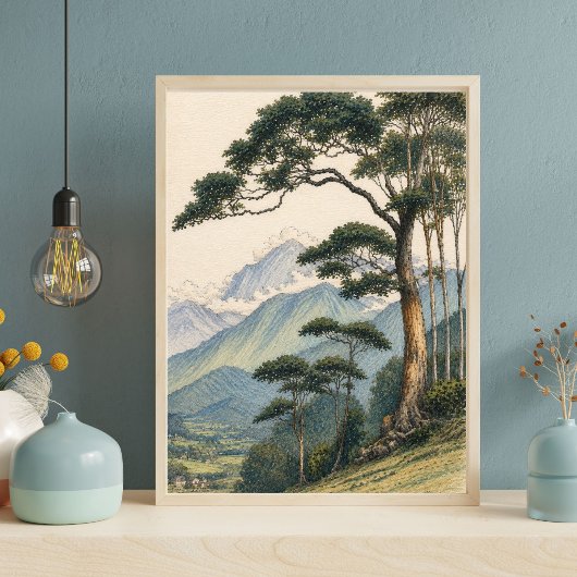 Berglandschapskunst | Houtland Boomprint Poster