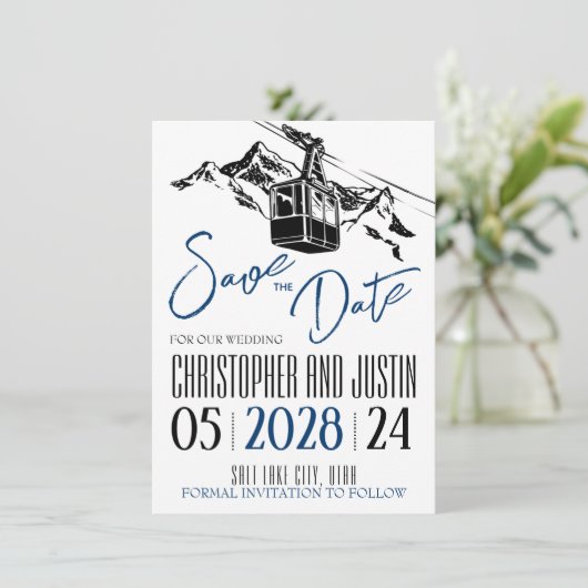 Bergliefde Navyblauw Save The Date (Staand voorkant)