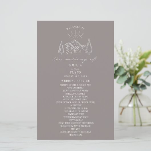 Berglijn Art Amethyst Wedding Programme (Staand voorkant)