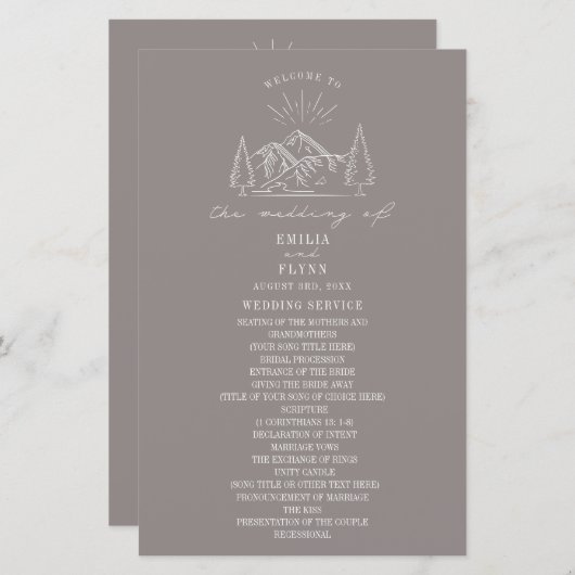 Berglijn Art Amethyst Wedding Programme (Voorkant / Achterkant)