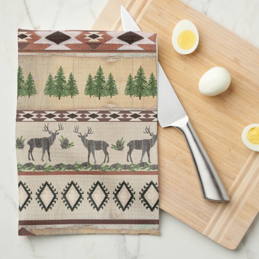 Berglodge Rustic Wood Forest Deer Tribal Art Theedoek (Quarter Fold)