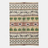 Berglodge Rustic Wood Forest Deer Tribal Art Theedoek (Verticaal)