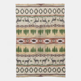 Berglodge Rustic Wood Forest Deer Tribal Art Theedoek