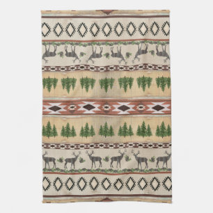 Berglodge Rustic Wood Forest Deer Tribal Art Theedoek