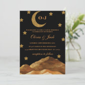 Bergmaan nacht zwart waterverf goud Bruiloft Kaart (Staand voorkant)