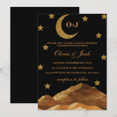 Bergmaan nacht zwart waterverf goud Bruiloft Kaart (Voorkant / Achterkant)