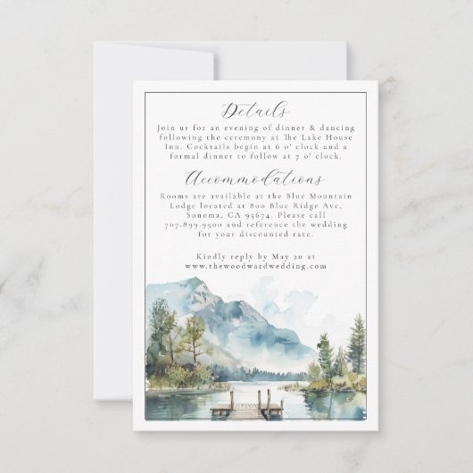 Bergmeer Aquarel Bos Bomen Bewaar de Datum RSVP Kaartje (Voorkant)