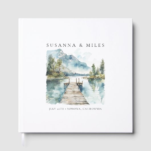 Bergmeer Aquarel Bos Bruiloft Bomen Gastenboek (Voorkant)
