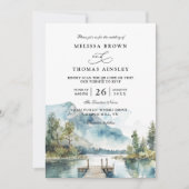 Bergmeer Aquarel Bos QR Code Bruiloft Kaart (Voorkant)