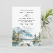 Bergmeer Aquarel Bos QR Code Bruiloft Kaart (Staand voorkant)