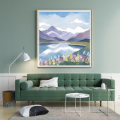Bergmeer | Bloemenschildering in waterverftechniek Poster