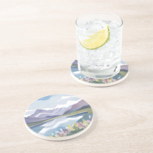 Bergmeer   Bloemenschildering in waterverftechniek Zandsteen Onderzetter