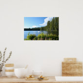 Bergmeer, Canoe, wilde bloemen Poster (Keuken)