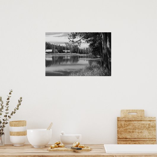 Bergmeer, dok, zwart en wit poster (Keuken)