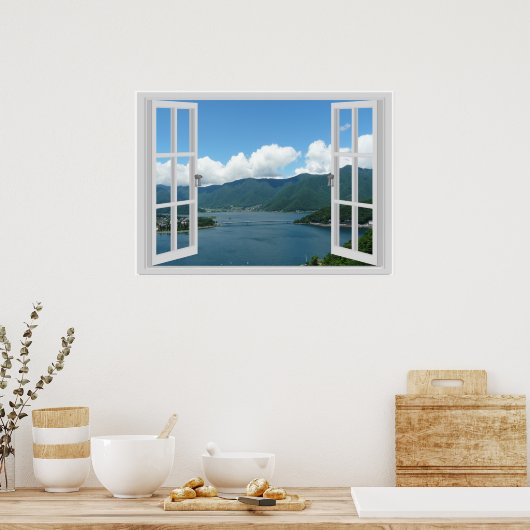 Bergmeer Faux-vensterscène Poster (Keuken)