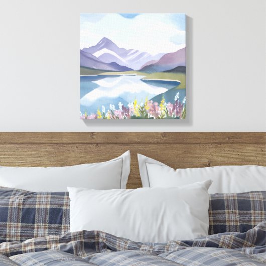 bergmeer | Floral Waterverf Landschap Canvas Afdruk (Insitu (Slaapkamer))