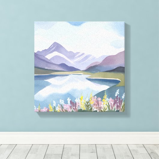 bergmeer | Floral Waterverf Landschap Canvas Afdruk (Insitu (Houten vloer))