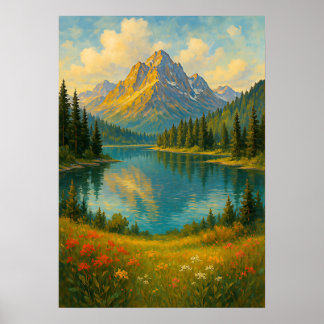 Bergmeer Landschap Schilderkunst Kunstprint | Scen Poster