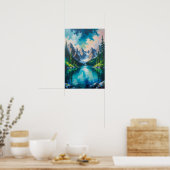 Bergmeer met dennenbos reflectie Scène Poster (Keuken)