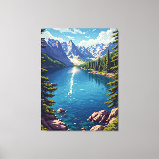 Bergmeer met pijnboomwoud en rotsachtige kust Natu Canvas Afdruk