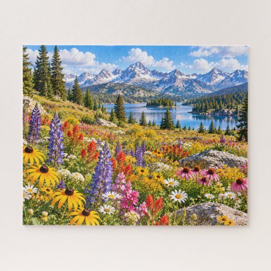 Bergmeer met wilde bloemen legpuzzel (Horizontaal)