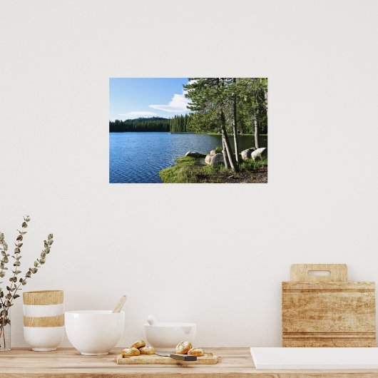 Bergmeer, pijnbomen, kat poster (Keuken)