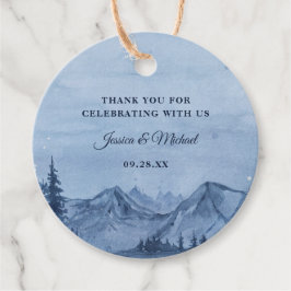 Bergmeer Pine Trees Blue Waterverf Wedding Bedankjes Labels
