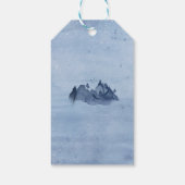 Bergmeer Pine Trees Blue Waterverf Wedding Cadeaulabel (Achterkant)