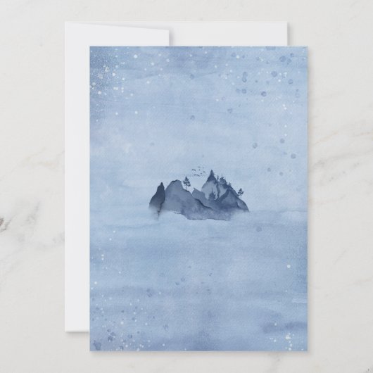 Bergmeer Pine Trees Light Blue Winter Wedding Kaart (Achterkant)