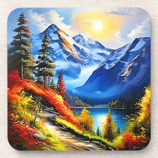 Bergmeer: Schilderachtig Uitzicht Bier Onderzetter (Voorkant)