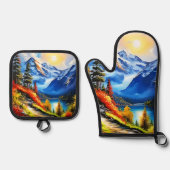 Bergmeer: Schilderachtig Uitzicht Ovenwant & Pannenlap Set (Voorkant)