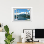 Bergmeer uitzicht Trompe l'oeil Nepraam Poster (Thuiskantoor)