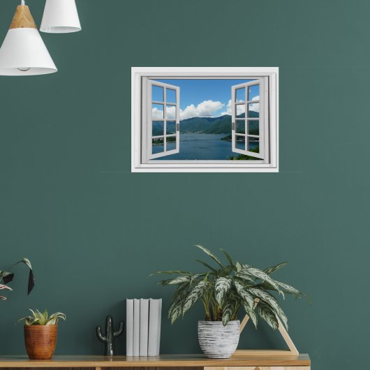 Bergmeer uitzicht Trompe l'oeil Nepraam Poster (Woonkamer 1)