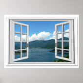 Bergmeer uitzicht Trompe l'oeil Nepraam Poster (Voorkant)