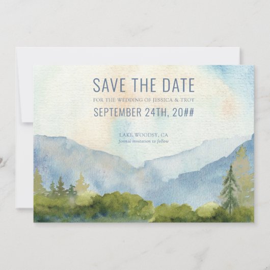 Bergmeer Waterverf Dusty Blue Save The Date (Voorkant)