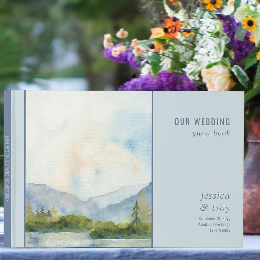 Bergmeer Waterverf Dusty Blue Wedding Gastenboek
