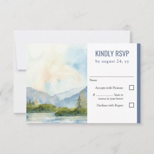Bergmeer Waterverf Dusty Blue Wedding RSVP Kaartje (Voorkant)