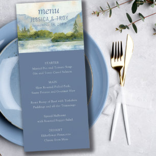 Bergmeer Waterverf Stofblauw Bruiloft Menu