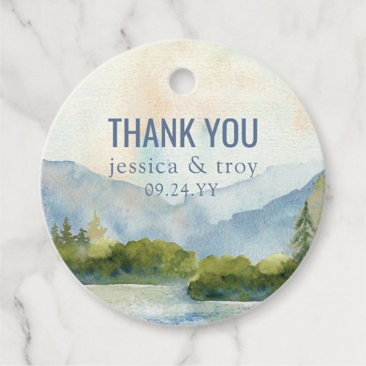 Bergmeer Waterverf Wedding Bedankjes Labels (Voorkant)