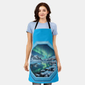 Bergmeer Weerspiegelt Noorderlicht in Blauwe Lijst Schort (Gedragen)
