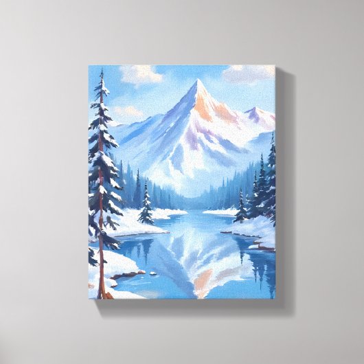 Bergontsnapping | Winter Sneeuw Aquarel Natuur Canvas Afdruk (Voorkant)