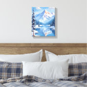 Bergontsnapping | Winter Sneeuw Aquarel Natuur Canvas Afdruk (Insitu (Slaapkamer))