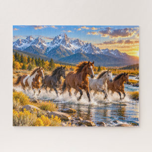 Bergpaard Zonsondergang Scene Legpuzzel