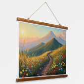 Bergpad in bloemenweide - Gouden Uur Hangend Wandkleed (Gebogen)
