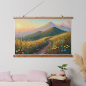 Bergpad in bloemenweide - Gouden Uur Hangend Wandkleed (Slaapkamer)