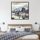 Bergpagode aan de rivier (winter) canvas afdruk (Insitu (Slaapkamer))