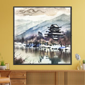 Bergpagode aan de rivier (winter) canvas afdruk (Insitu (Woonkamer))