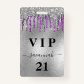 Bergpartij zilveren paarse glitter druppelt vip badge (Voorkant)