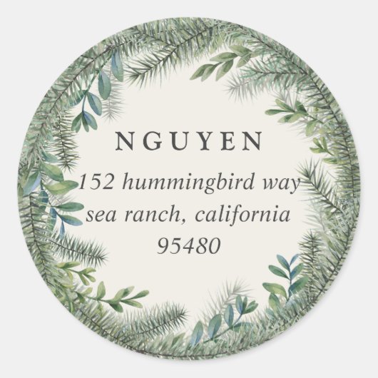 Bergpine | Terugkeeradres feestdag Ronde Sticker (Voorkant)