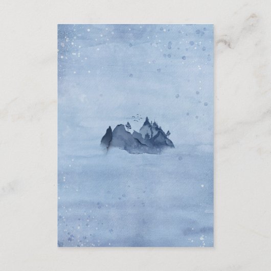 Bergpine Trees Blue Winter Wedding Reception Informatiekaartje (Achterkant)